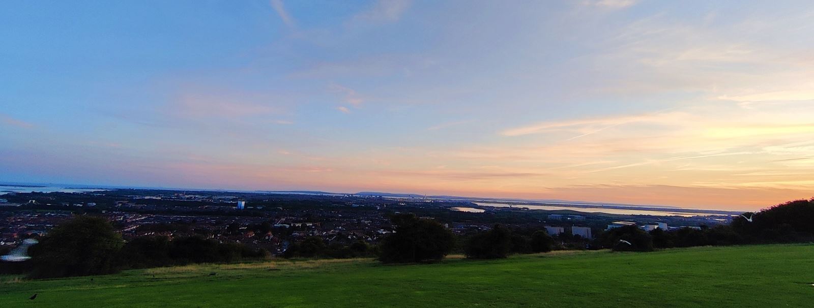 Narrow image of Portsmouth, viewed from Portsdown Hill at dusk